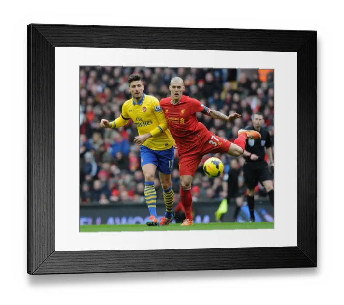 Framed Print : Clash at Anfield: Giroud vs. Skrtel, Liverpool vs. Arsenal, Premier League 2013-14