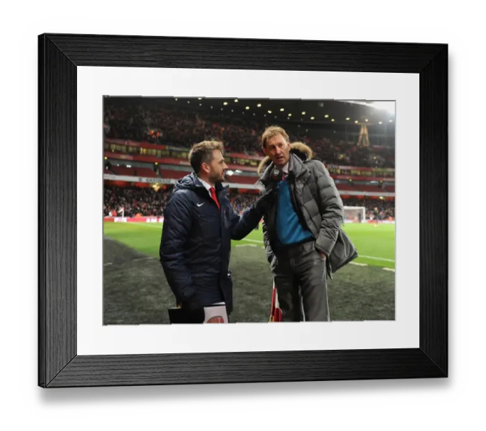 Framed Print : Nigel Mitchell of Arsenal TV interviews Tony Adams at half time. Arsenal 0: 0 Manchester United Framed Print : Nigel Mitchell of Arsenal TV interviews Tony Adams at half time. Arsenal 0: 0 Manchester United