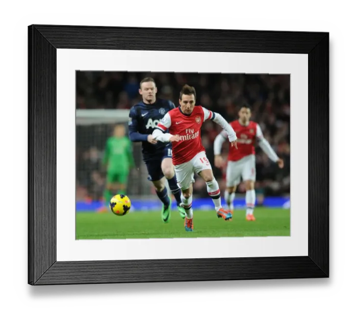 Framed Print : Santi Cazorla Outmaneuvers Wayne Rooney: Arsenal vs Manchester United, Premier League 2013-14