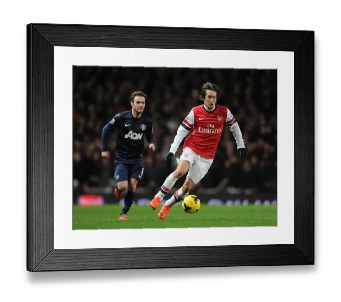 Framed Print : Tomas Rosicky (Arsenal) Juan Mata (Man Utd). Arsenal 0: 0 Manchester United. Barclays Premier League