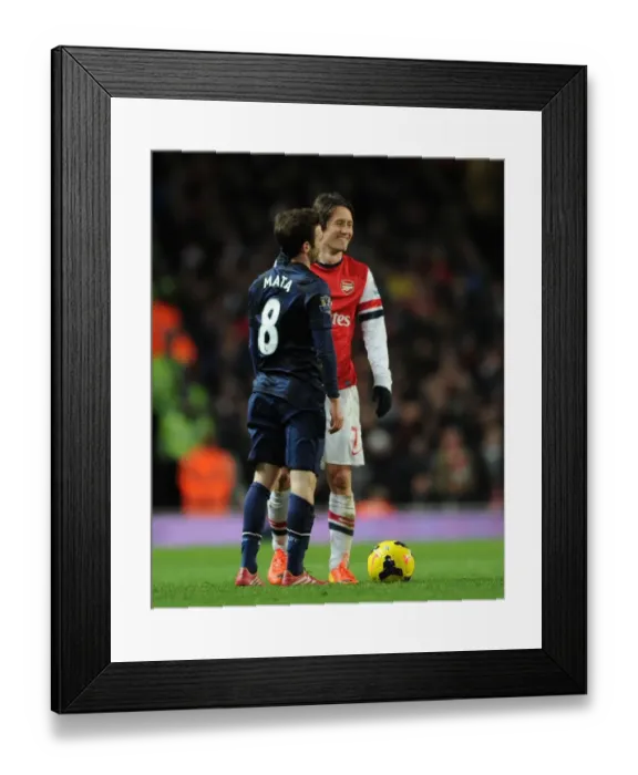 Framed Print : Arsenal vs Manchester United: Rosicky and Mata Share a Moment during the 2013-14 Premier League Clash Framed Print : Arsenal vs Manchester United: Rosicky and Mata Share a Moment during the 2013-14 Premier League Clash