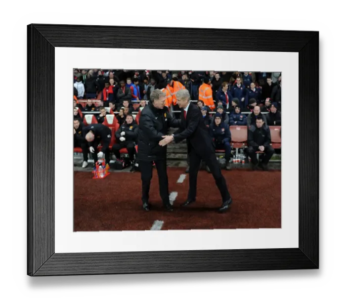 Framed Print : Arsene Wenger and David Moyes: United Pre-Match Handshake, Arsenal vs Manchester United, Premier League 2013-14