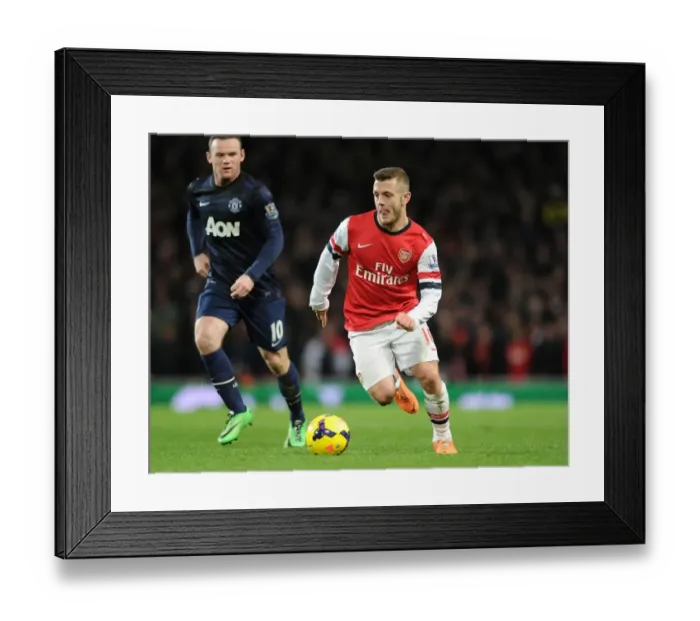 Framed Print : Jack Wilshere vs Wayne Rooney: Battle in the Midfield - Arsenal vs Manchester United, Premier League 2013-14