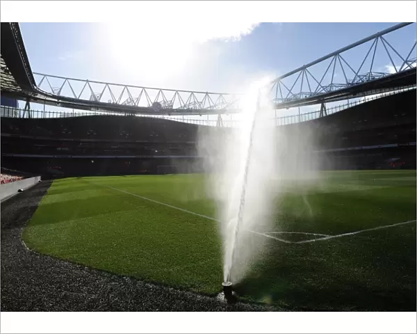 Emirates Stadium is watered before the match. Arsenal 2: 1 Liverpool. FA Cup 5th Round
