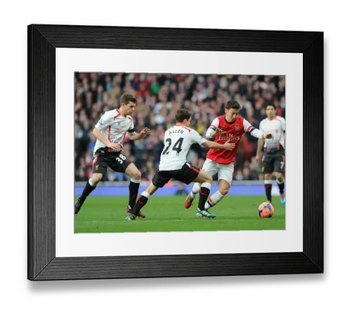 Framed Print : Arsenal vs. Liverpool: Ozil Clashes with Allen and Flanagan in FA Cup Showdown