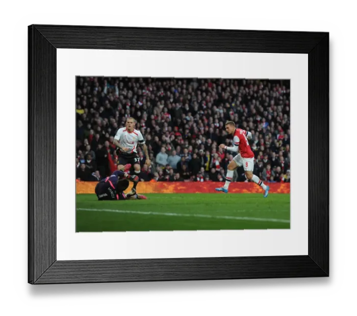 Framed Print : Arsenal vs Liverpool: Lukas Podolski Scores the Second Goal in FA Cup Fifth Round