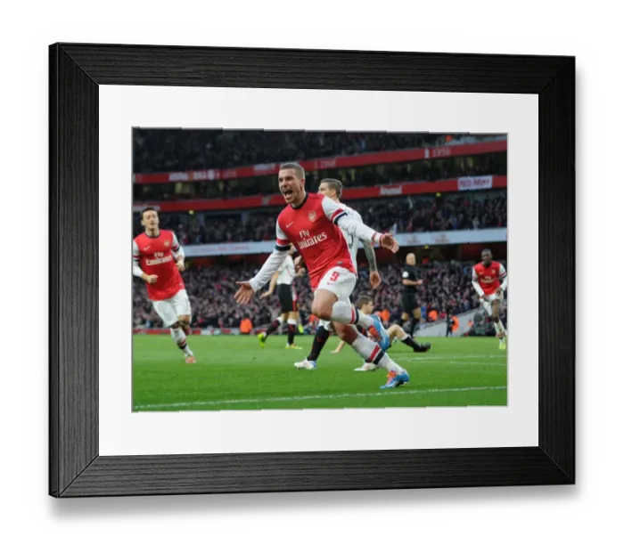 Framed Print : Lukas Podolski's FA Cup Goal Celebration: Arsenal's Second against Liverpool (2013-14)