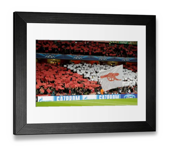 Framed Print : Sea of Red: Arsenal Fans Unite with Card Tribute at Emirates Stadium (Arsenal vs Bayern Munich, UEFA Champions League 2013-14)