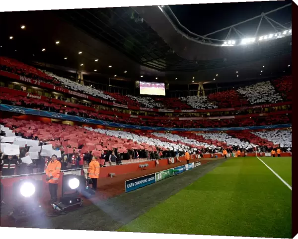 Arsenal fans hold up cards before the match. Arsenal 0: 2 Bayern Munich. UEFA Champions League