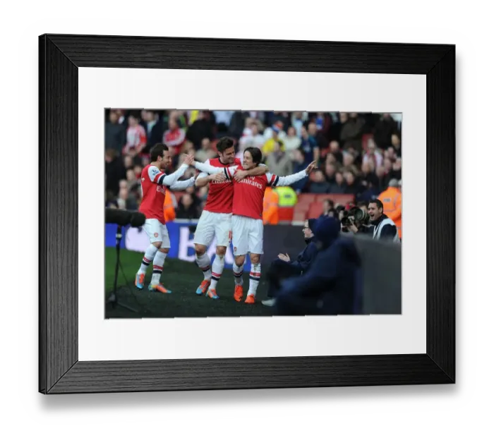 Framed Print : Arsenal's Rosicky, Cazorla, and Giroud: Triumphant Celebration of Three Goals Against Sunderland (2013-14)
