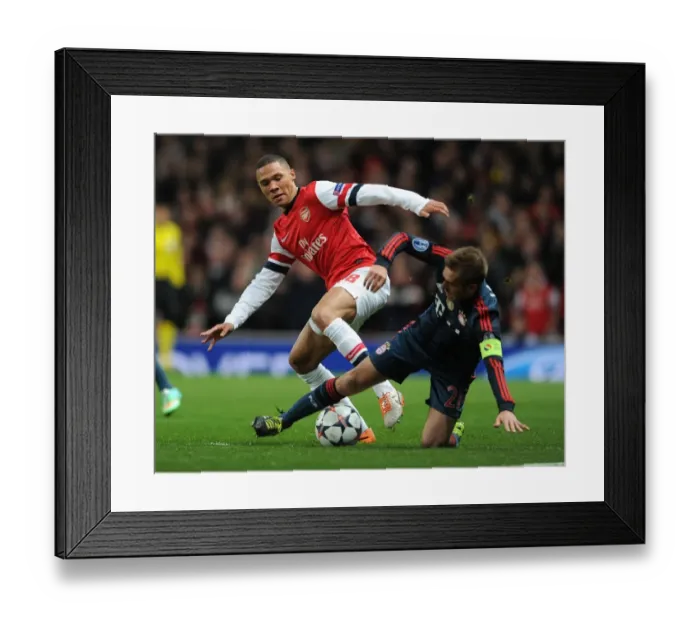 Framed Print : Clash of Defensive Titans: Kieran Gibbs vs. Philipp Lahm - Arsenal vs. FC Bayern Munich, UEFA Champions League