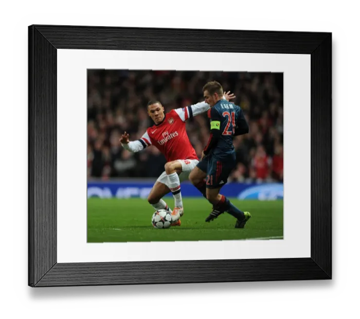Framed Print : Clash of Titans: Kieran Gibbs vs. Philipp Lahm - Arsenal vs. FC Bayern Munich, UEFA Champions League