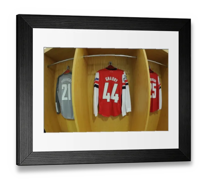 Framed Print : Serge Gnabry's Arsenal Jersey Hangs in Emirates Stadium Ahead of Bayern Munich Clash