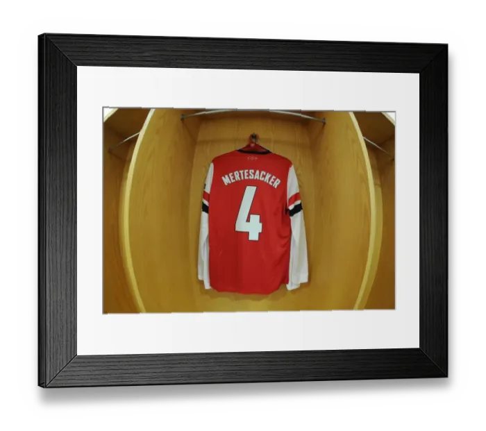 Framed Print : Per Mertesacker's Arsenal Jersey in the Changing Room Before Arsenal vs. Bayern Munich, UEFA Champions League 2014 Framed Print : Per Mertesacker's Arsenal Jersey in the Changing Room Before Arsenal vs. Bayern Munich, UEFA Champions League 2014