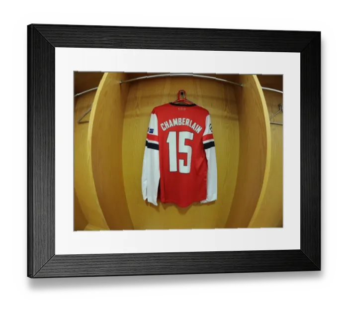Framed Print : Arsenal FC: Alex Oxlade-Chamberlain's Championship-Ready Kit in Emirates Stadium Changing Room (Arsenal v Bayern Munich, 2013-14) Framed Print : Arsenal FC: Alex Oxlade-Chamberlain's Championship-Ready Kit in Emirates Stadium Changing Room (Arsenal v Bayern Munich, 2013-14)