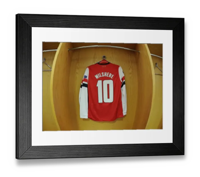 Framed Print : Arsenal FC: Jack Wilshere's Emirates Stadium Changing Room - Arsenal vs. FC Bayern Munich, UEFA Champions League Round of 16 (2014)