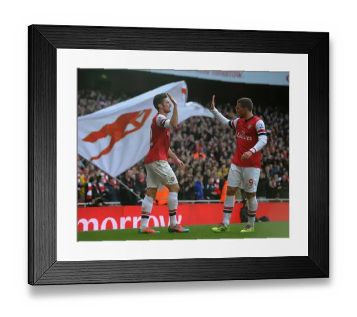 Framed Print : Arsenal: Giroud and Podolski Celebrate Goals Against Sunderland (2013-14)