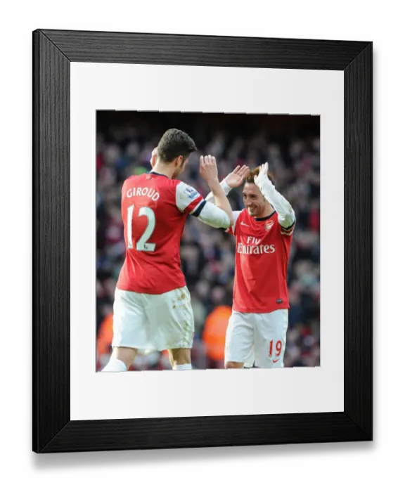 Framed Print : Arsenal: Giroud and Cazorla Celebrate Goals Against Sunderland, 2013-14 Season
