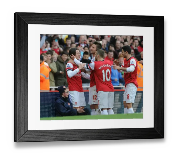 Framed Print : Arsenal Triumph: Rosicky, Giroud, Wilshere, and Arteta Celebrate Goals Against Sunderland (2013-14) Framed Print : Arsenal Triumph: Rosicky, Giroud, Wilshere, and Arteta Celebrate Goals Against Sunderland (2013-14)