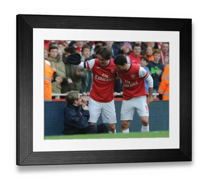 Framed Print : Triumphant Moment: Rosicky and Arteta Celebrate Arsenal's Third Goal vs. Sunderland (2014)