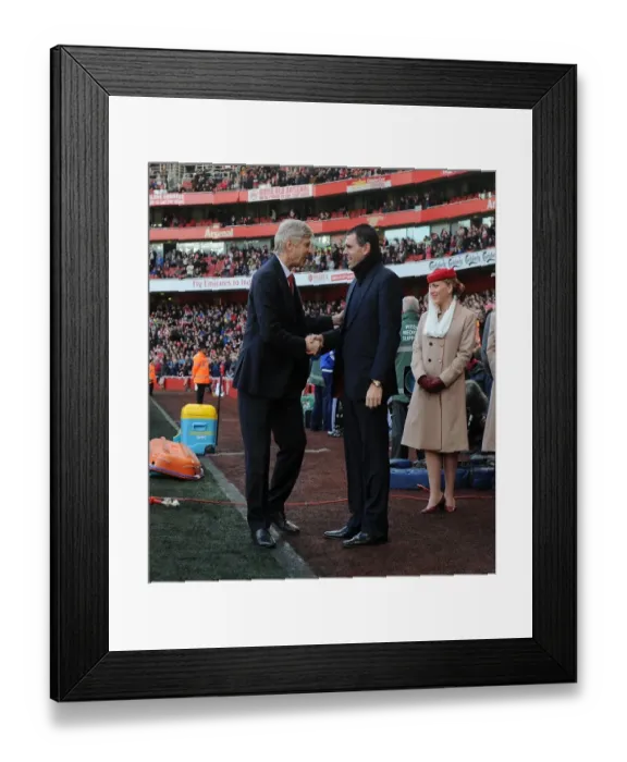 Framed Print : Arsene Wenger and Gus Poyet: Pre-Match Handshake at Arsenal vs Sunderland (2014, Premier League)