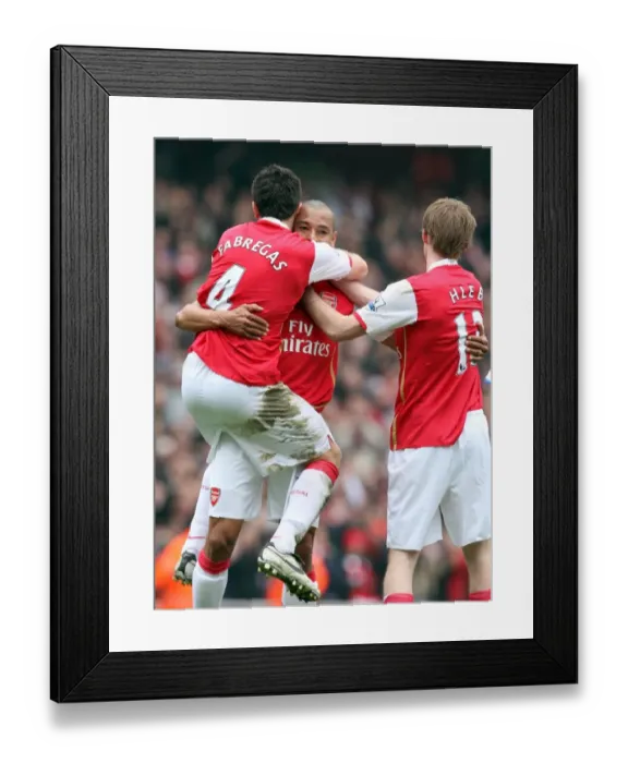 Framed Print : Gilberto celebrates scoring Arsenals 2nd goal with Cesc Fabregas and Alex Hleb