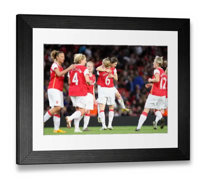 Framed Print : Karen Carney celebrates scoring Arsenals 4th goal her 2nd