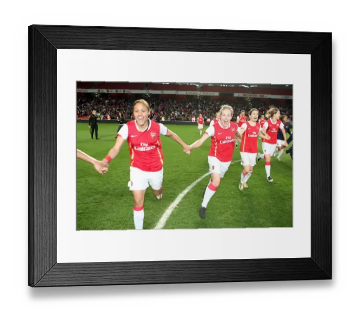 Framed Print : Alex Scott and Gemma Davison (Arsenal) celebrate after the match Framed Print : Alex Scott and Gemma Davison (Arsenal) celebrate after the match