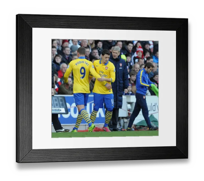 Framed Print : Mesut Ozil Replaces Lukas Podolski: Arsene Wenger Makes Substitution during Arsenal's Match against Stoke City, 2014