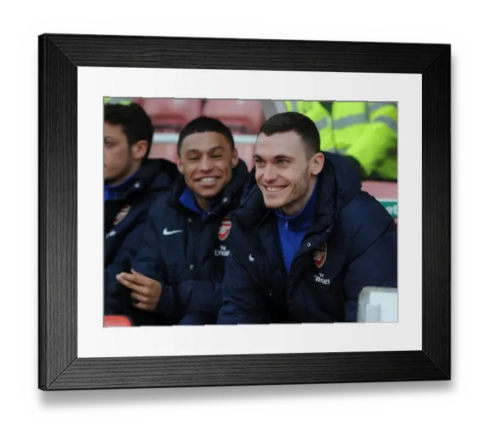 Framed Print : Arsenal Substitutes Alex Oxlade-Chamberlain and Thomas Vermaelen Before Stoke City Match Framed Print : Arsenal Substitutes Alex Oxlade-Chamberlain and Thomas Vermaelen Before Stoke City Match