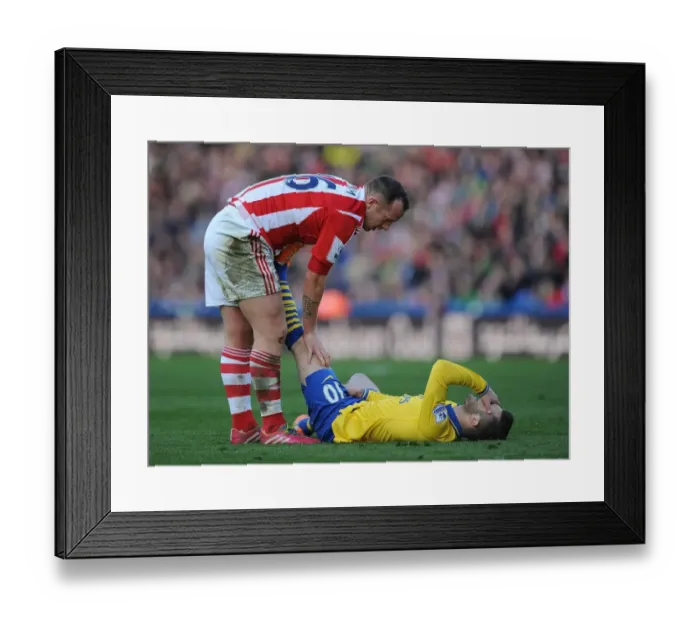 Framed Print : Jack Wilshere's Injury Woes: Charlie Adam Consoles the Arsenal Star During Stoke vs Arsenal Match (2013-14) Framed Print : Jack Wilshere's Injury Woes: Charlie Adam Consoles the Arsenal Star During Stoke vs Arsenal Match (2013-14)