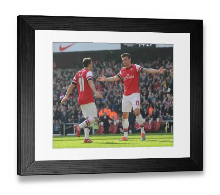Framed Print : Olivier Giroud and Mesut Ozil Celebrate Goals: Arsenal vs Everton, FA Cup 2014