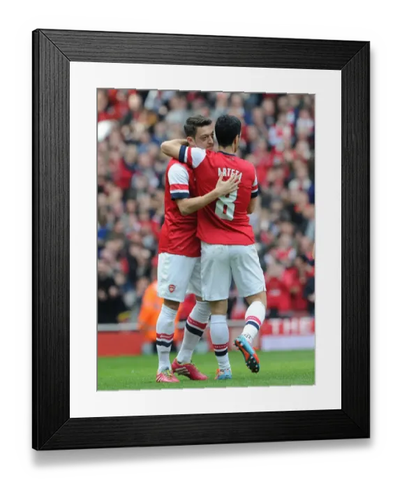 Framed Print : Mesut Ozil and Mikel Arteta Celebrate Arsenal's First Goal Against Everton in FA Cup Quarter-Final, 2014 Framed Print : Mesut Ozil and Mikel Arteta Celebrate Arsenal's First Goal Against Everton in FA Cup Quarter-Final, 2014