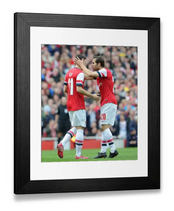 Framed Print : Mesut Ozil and Mathieu Flamini Celebrate Arsenal's First Goal Against Everton in FA Cup Quarter-Final
