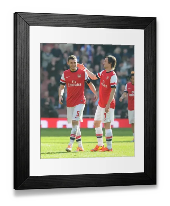 Framed Print : Arsenal Celebrate FA Cup Quarter-Final Victory: Thomas Vermaelen and Tomas Rosicky