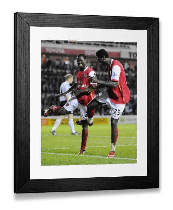 Framed Print : Adebayor and Eboue: Double Trouble - Arsenal's Historic 5-Goal Spree vs. Derby County (28 / 4 / 2008) Framed Print : Adebayor and Eboue: Double Trouble - Arsenal's Historic 5-Goal Spree vs. Derby County (28 / 4 / 2008)