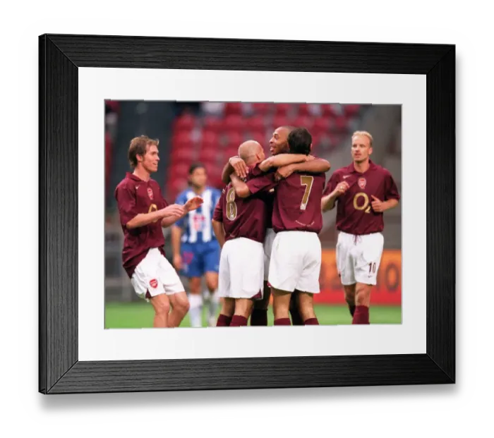 Framed Print : Freddie Ljungberg is congratulated on his 1st goal. Arsenal 2: 1 Porto Framed Print : Freddie Ljungberg is congratulated on his 1st goal. Arsenal 2: 1 Porto