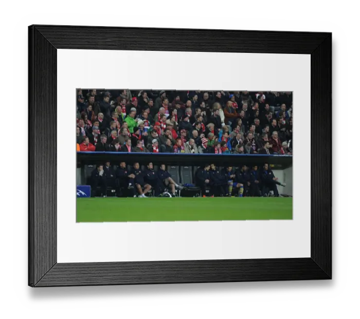 Framed Print : Arsene Wenger and Steve Bould on Arsenal Bench during Bayern Munich Clash in 2014 Champions League