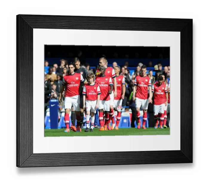 Framed Print : Mikel Arteta (Arsenal) with the Arsenal mascot. Chelsea 6: 0 Arsenal. Barclays Premier League