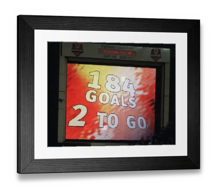 Framed Print : The Jumbo Tron lets Thierry Henry (Arsenal) he only needs two more goal to break Ian Wrights record Framed Print : The Jumbo Tron lets Thierry Henry (Arsenal) he only needs two more goal to break Ian Wrights record