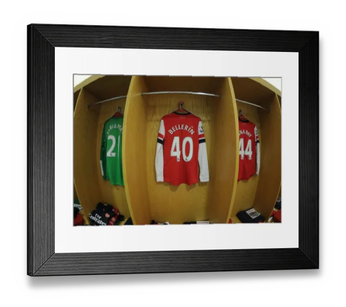Framed Print : Arsenal FC: Hector Bellerin's Empty Jersey in the Changing Room before Arsenal vs Swansea City (2013-14)