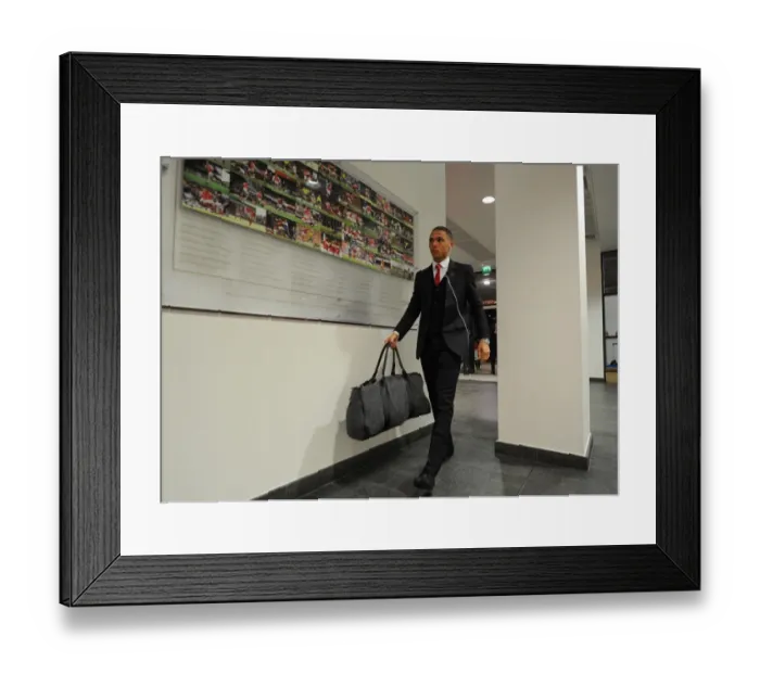Framed Print : Arsenal's Kieran Gibbs Heads to Emirates Stadium for Arsenal v Swansea City Match, 2014