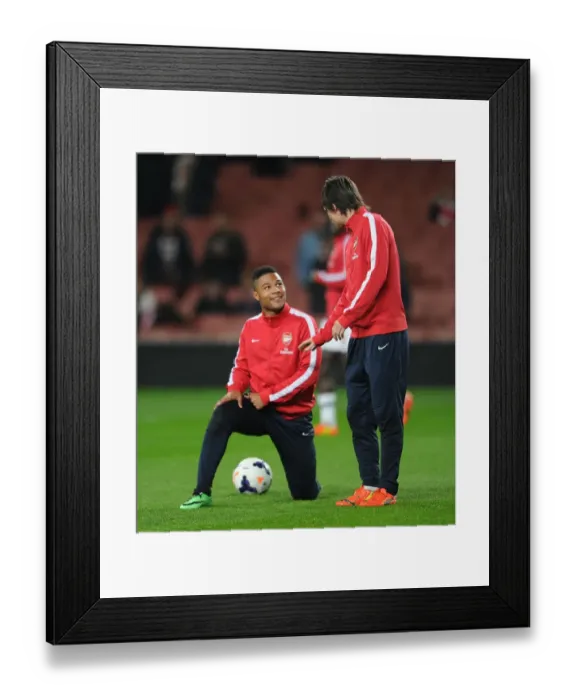 Framed Print : Arsenal Duo Serge Gnabry and Tomas Rosicky Before Match vs Swansea City, 2014