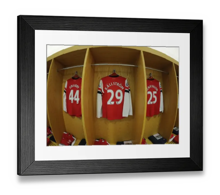 Framed Print : Arsenal Changing Room: Gnabry, Kallstrom, Jenkinson Prepare for Swansea Clash (2013-14)