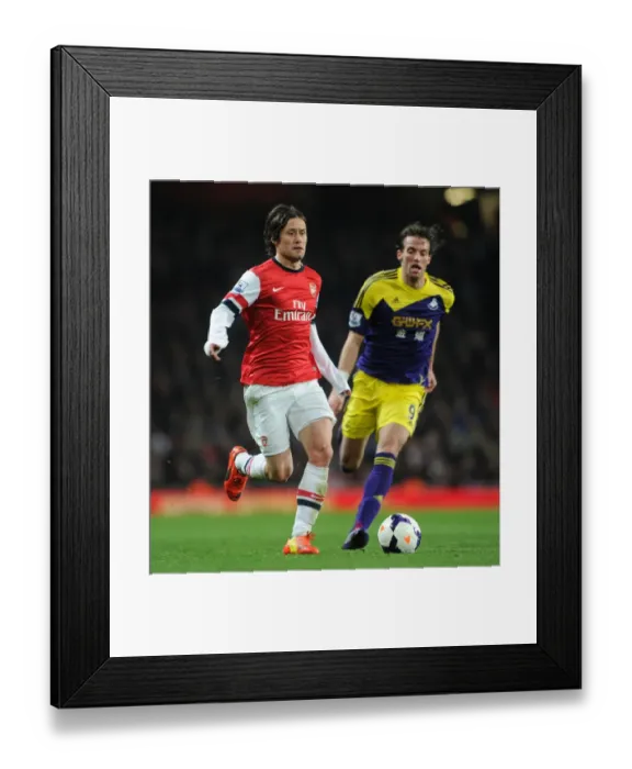 Framed Print : Arsenal's Rosicky Clashes with Swansea's Michu in Premier League Showdown