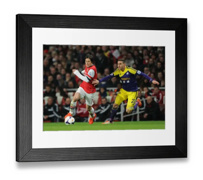Framed Print : Arsenal's Rosicky Clashes with Swansea's Rangel in Premier League Showdown