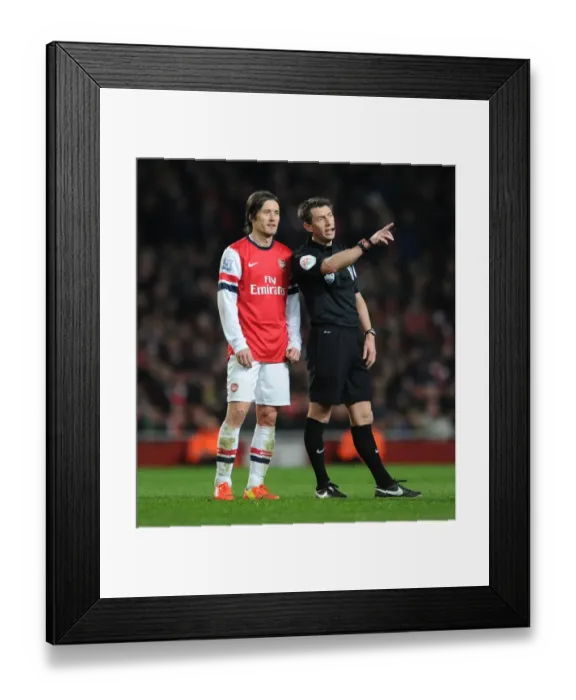 Framed Print : Rosicky vs. Probert: A Moment of Dispute during Arsenal vs. Swansea City (2013-14)