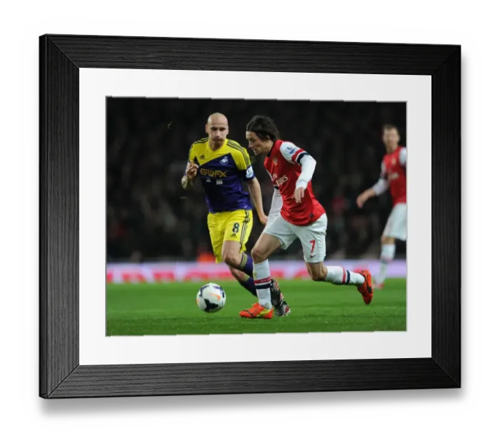 Framed Print : Arsenal's Rosicky Clashes with Swansea's Shelvey in Premier League Showdown