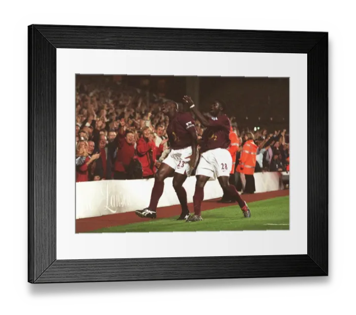 Framed Print : Campbell and Toure Celebrate Arsenal's First Goal: 2-0 Over Everton, FA Premier League, Highbury, 2005