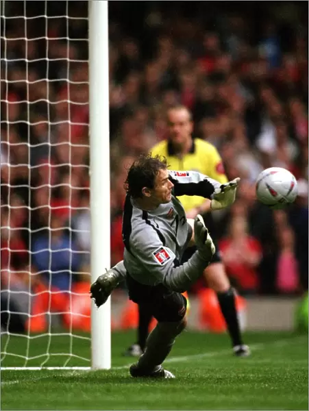 Arsenal goalkeeper Jens Lehmann prepares to save the 2nd Manchester United penalty taken by Paul Sch